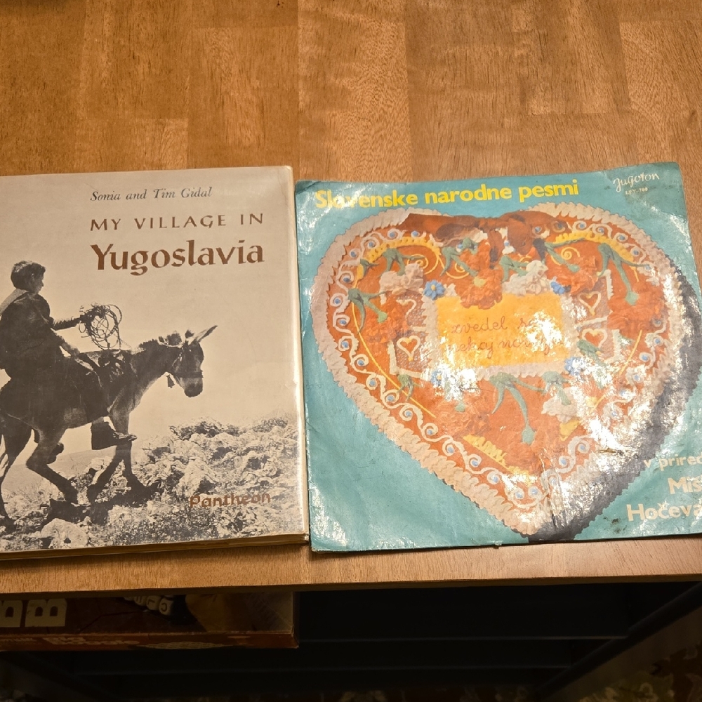 Vintage Book And Record Set: My Village in Yugoslavia & Slovenske Narodne Pesmi